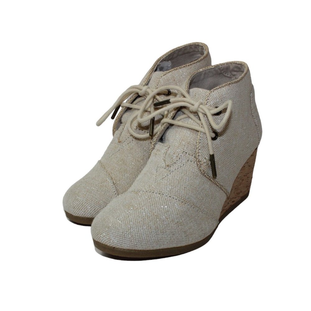 TOMS Desert Wedge Booties Natural Metallic Linen Women's 6 NEW! 10007579
